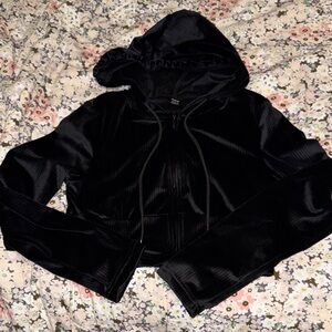 Elegant Black Velvet Hoodie